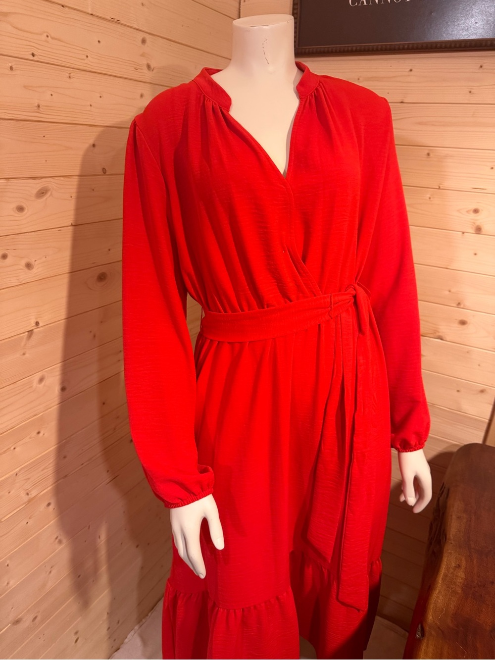 Emma & Michele Vibrant Red Wrap-Front Long Sleeve Robe